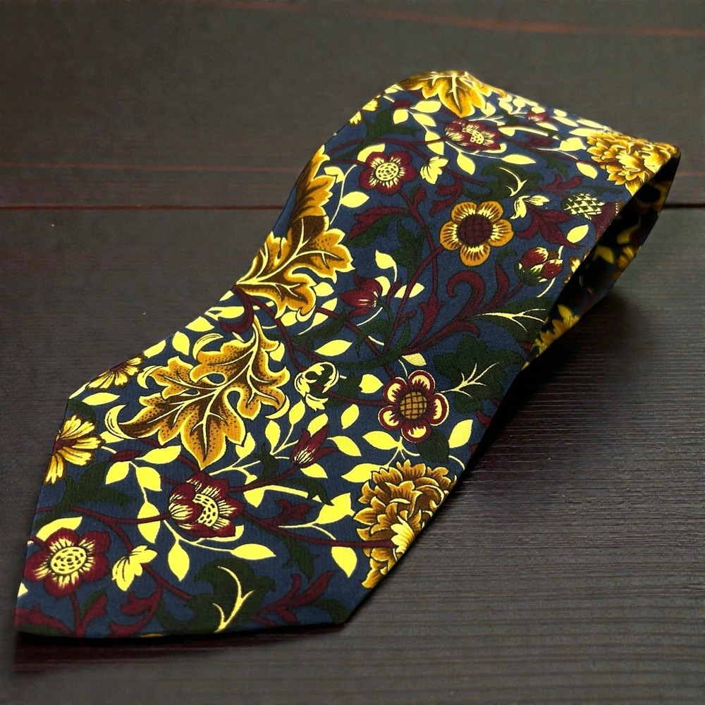 Christian Dior Monsieur Vintage Tie Yellow Navy Red Floral Made in USA 4"